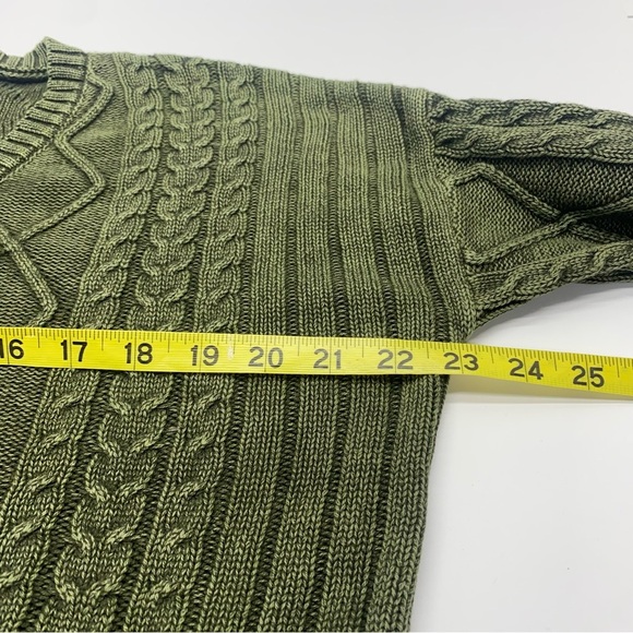 Natural Reflections Women’s Olive Grunge V-Neck Cable Knit Sweater Small GRUNGE - Picture 8 of 13